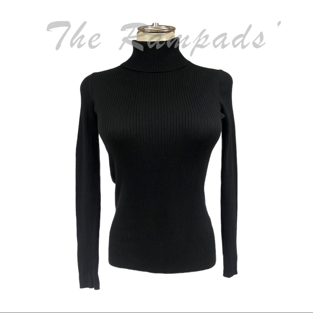 Black Ribbed Talbots Turtleneck Sweater Size Petite Small
